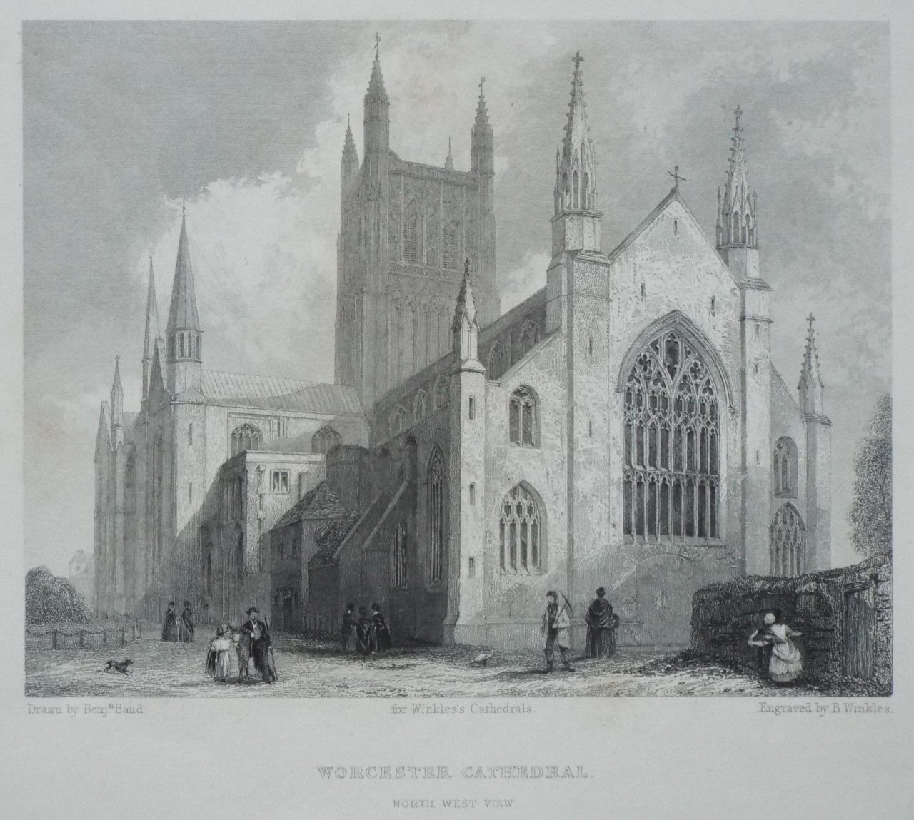 Print - Worcester Cathedral. North West View. - Winkles